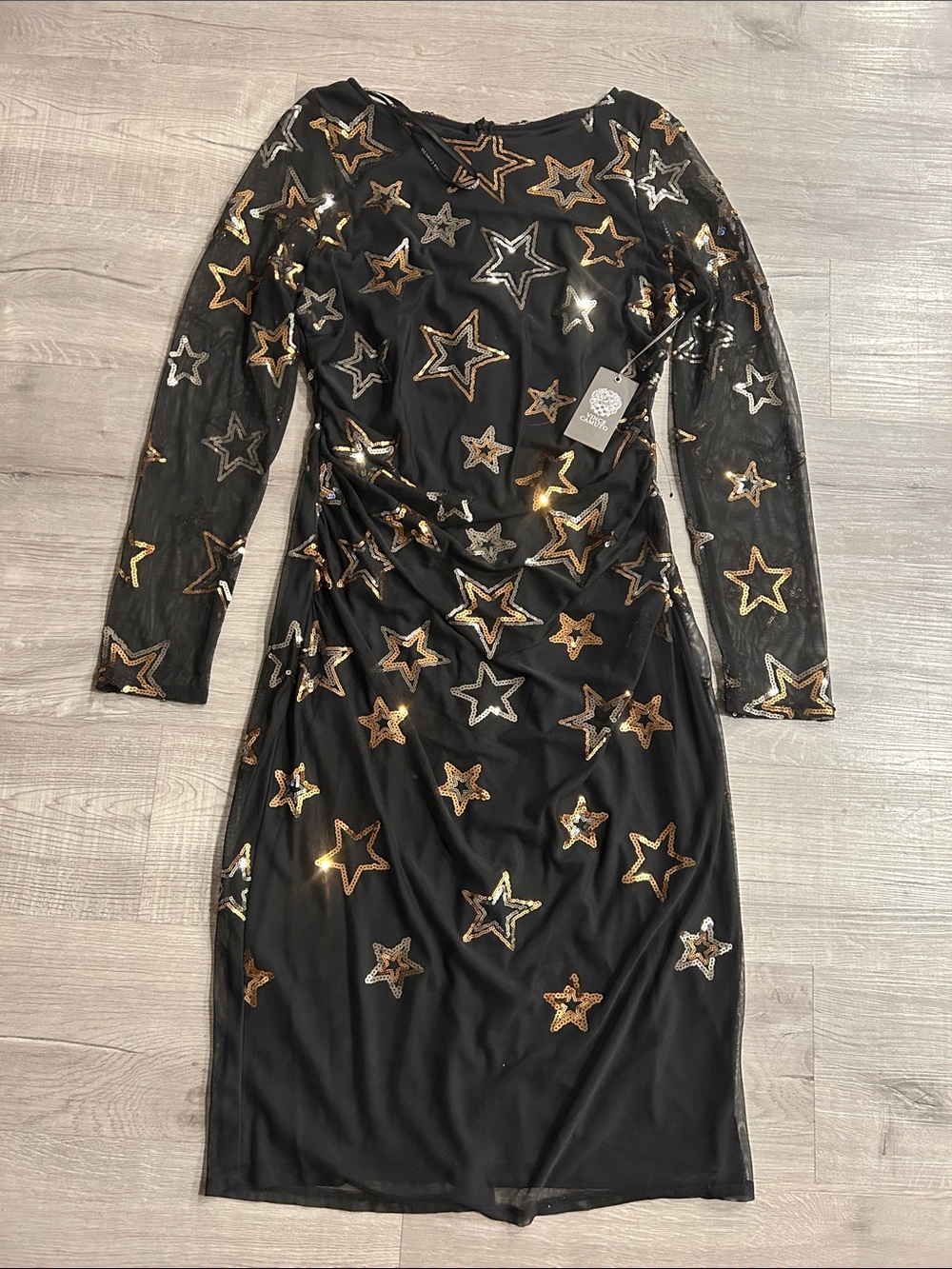 Vince Camuto Women's Sequined Stars Mesh Bodycon Dress Cocktail Party